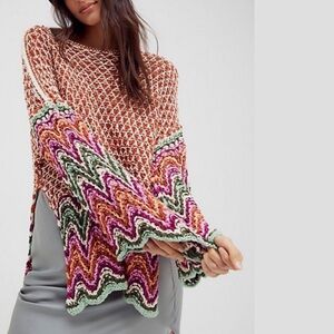 Free People Heatwave Crochet Pullover Sweater in Cinnamon Small